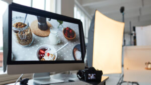 Image on a computer screen inside a photo studio