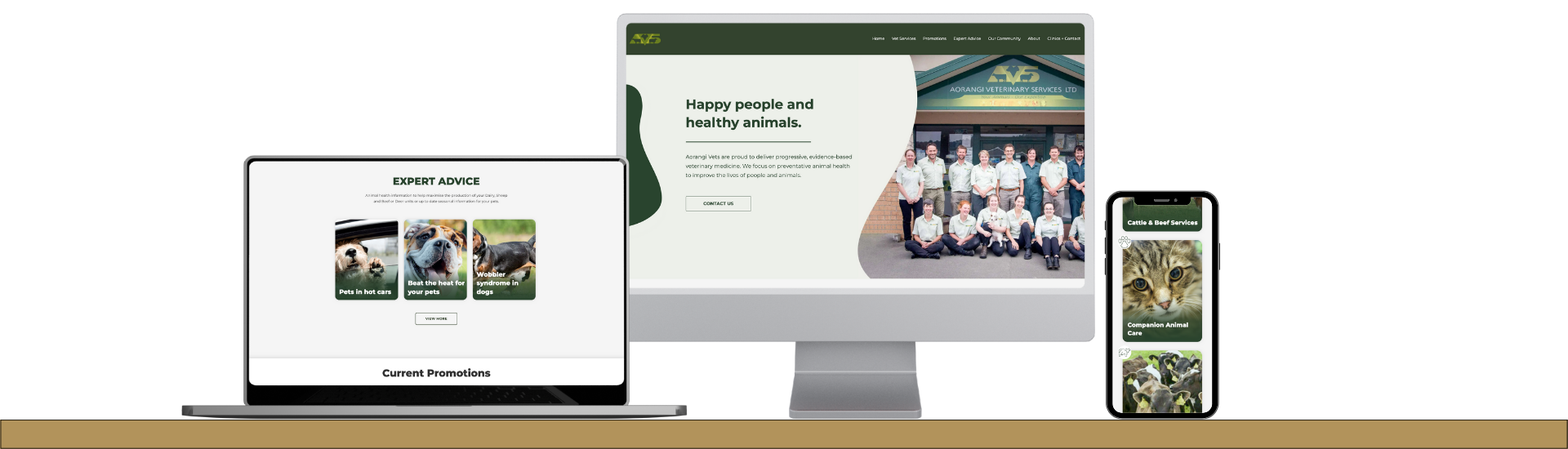 Aorangi Vet Services website multidevice mockup image.