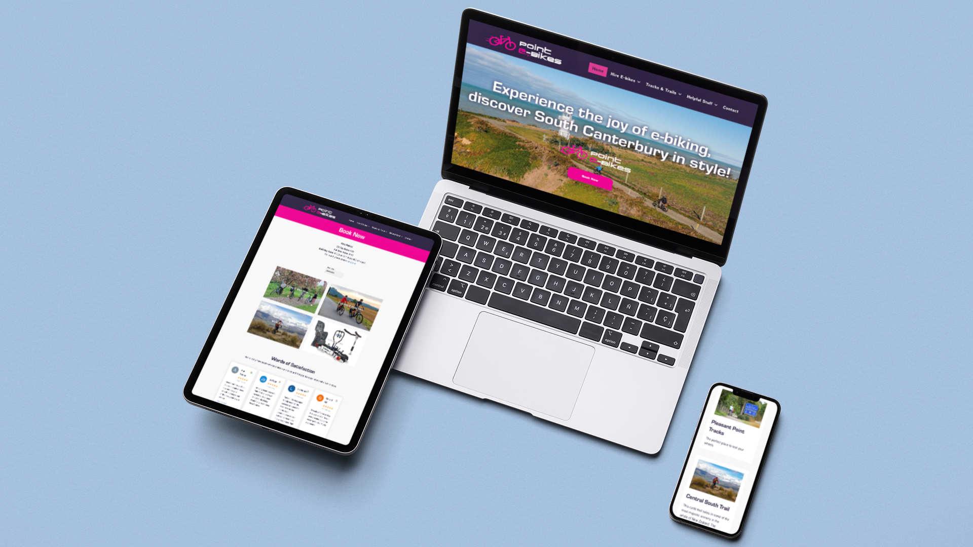 Point E-Bikes website on multi device mockup.
