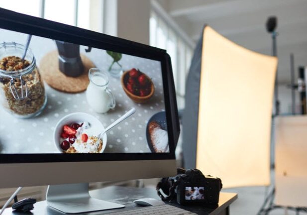 Image on a computer screen inside a photo studio