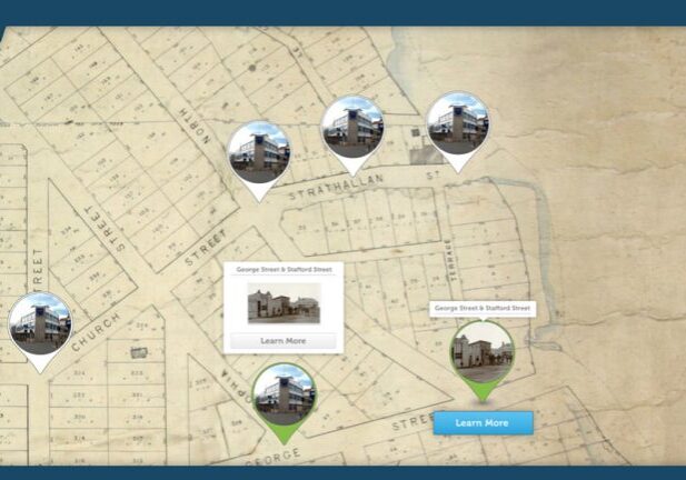 Streets of old Tamaru map, user interface design for the South Canterbury Museum