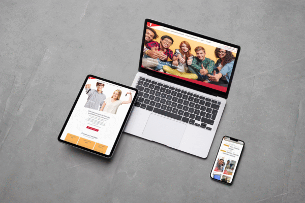 YMCA South Canterbury website mockup on multiple devices.